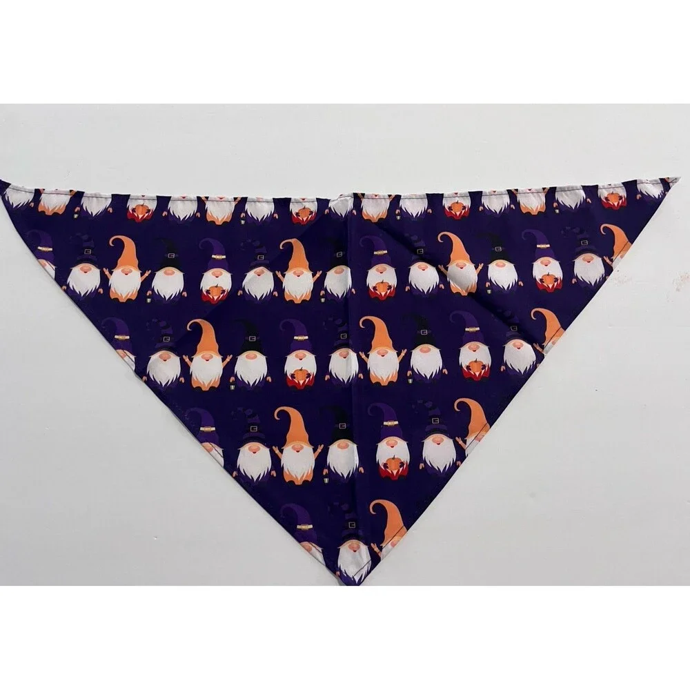 Dog Bandana Purple festive gnomes with witch hats design